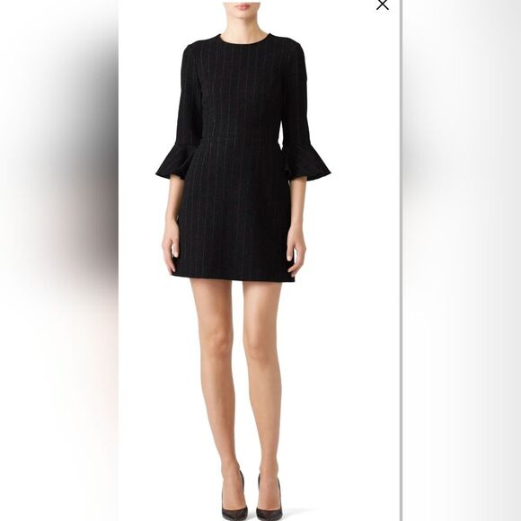 Saylor Anthropology Pin Striped Constance gray black mini back zip Dress sz S - Picture 1 of 13